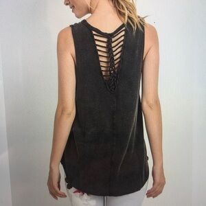 Braided strap back sleeveless top, black